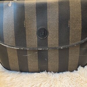 Vintage Fendi Black and Brown Striped Shoulder Bag